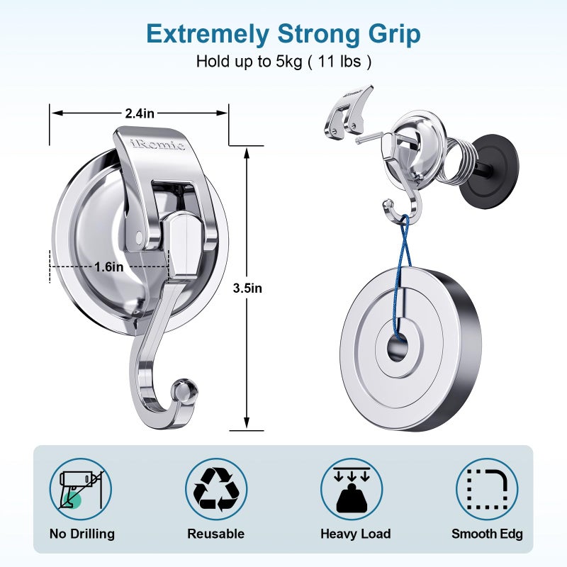 iRomic Heavy Duty Vacuum Suction Cup Hooks (2Pack) Specialized for Kitchen&Bathroom&Restroom Organization, by iRomic - Image 3
